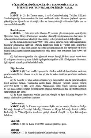 Üniversite Öğrencilerine Cep Telefonu ve İnternet Desteği Resmî Gazete’de Yayımlandı!