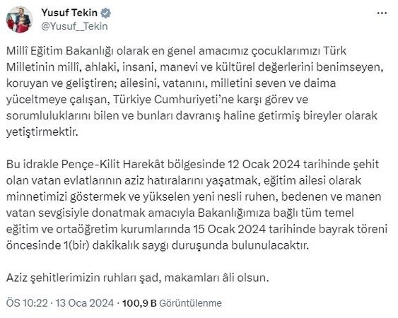 Şehitler İçin Bir İlk! Tüm Okullarda Saygı Duruşu Yapılacak