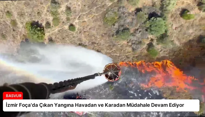İzmir Foça’da Çıkan Yangına Havadan ve Karadan Müdahale Devam Ediyor