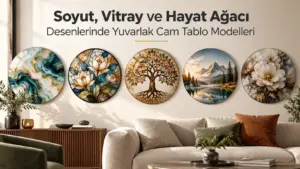 Soyut, Vitray ve Hayat Ağacı Desenlerinde Yuvarlak Cam Tablo Modelleri